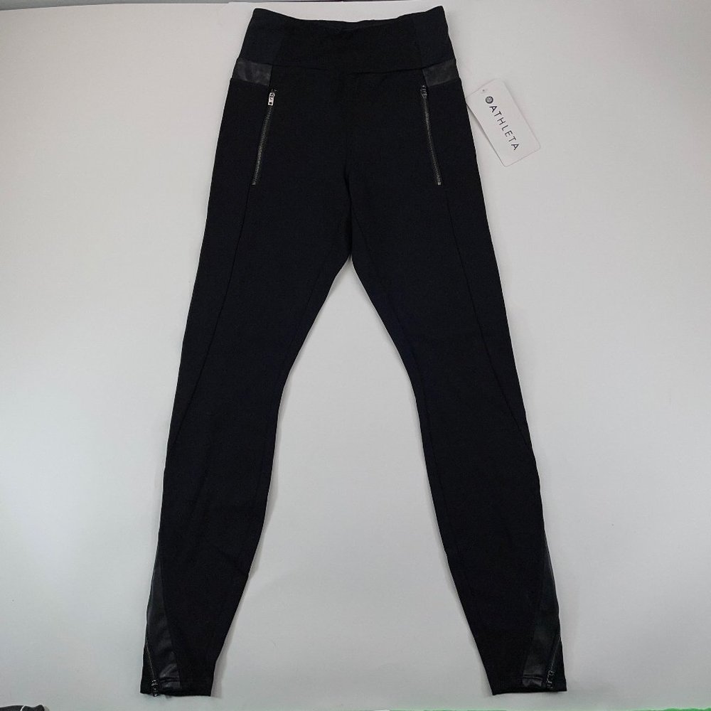 Athleta Ponte Luxe Black Vegan Leather Legging